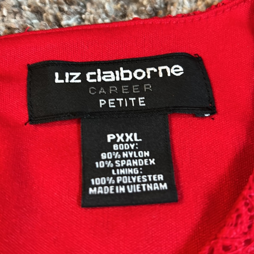 New Liz Claiborne Career Petite Red Lace Short Sleeve Top PXXL - Picture 5 of 8